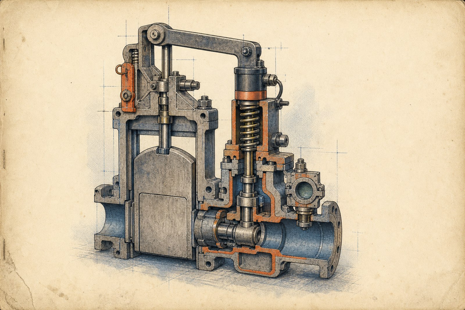 Cutaway workshop-manual illustration of a gate and valve assembly representing permission approval
