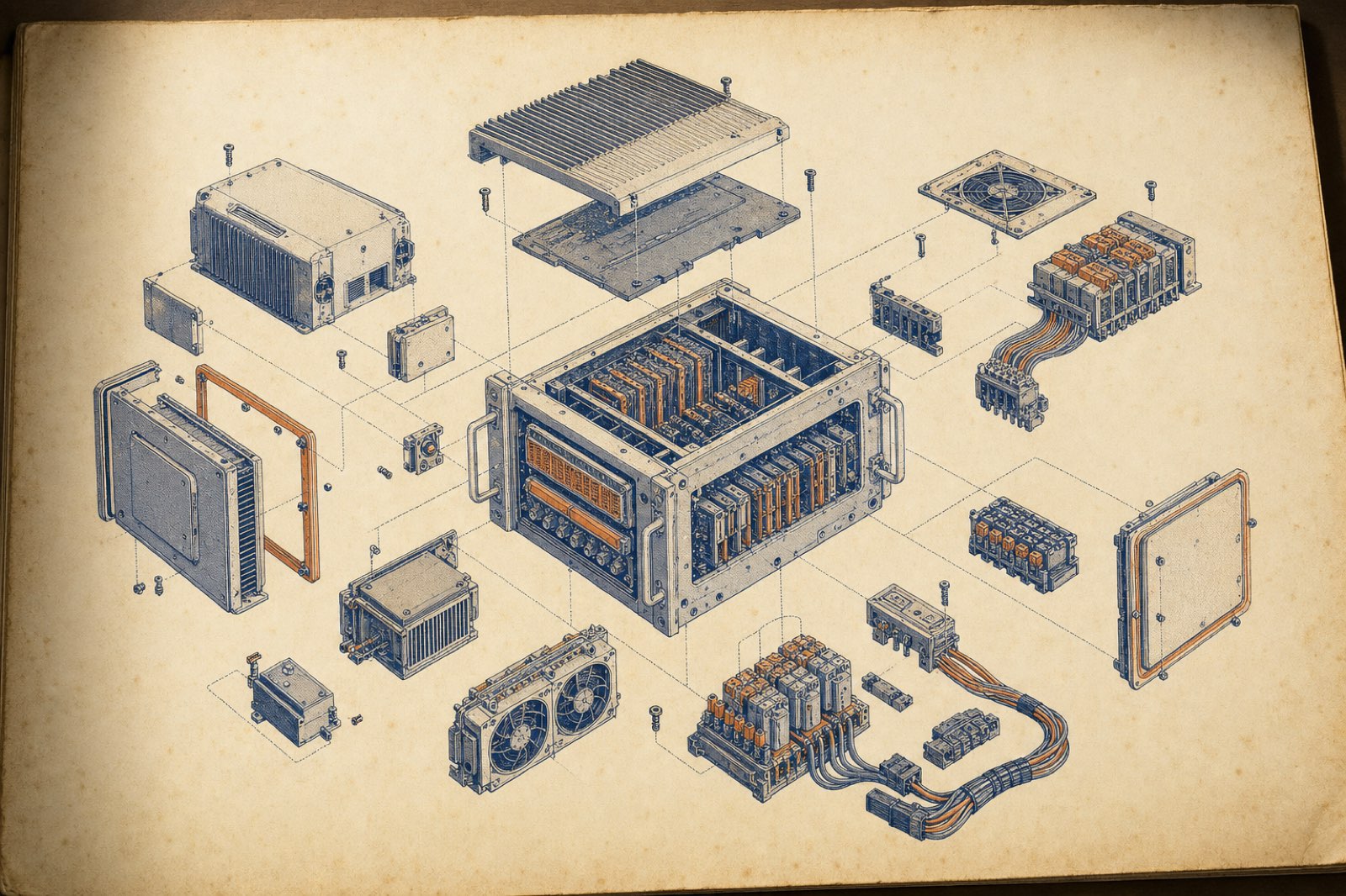 Exploded workshop-manual illustration of CAR as an agent runtime machine assembly